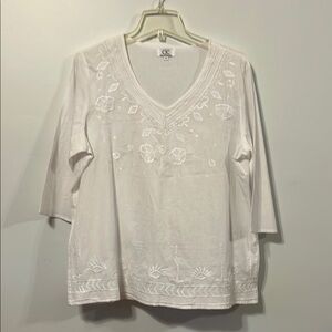 White Embroidered V-Neck Top‎ by CJ Banks